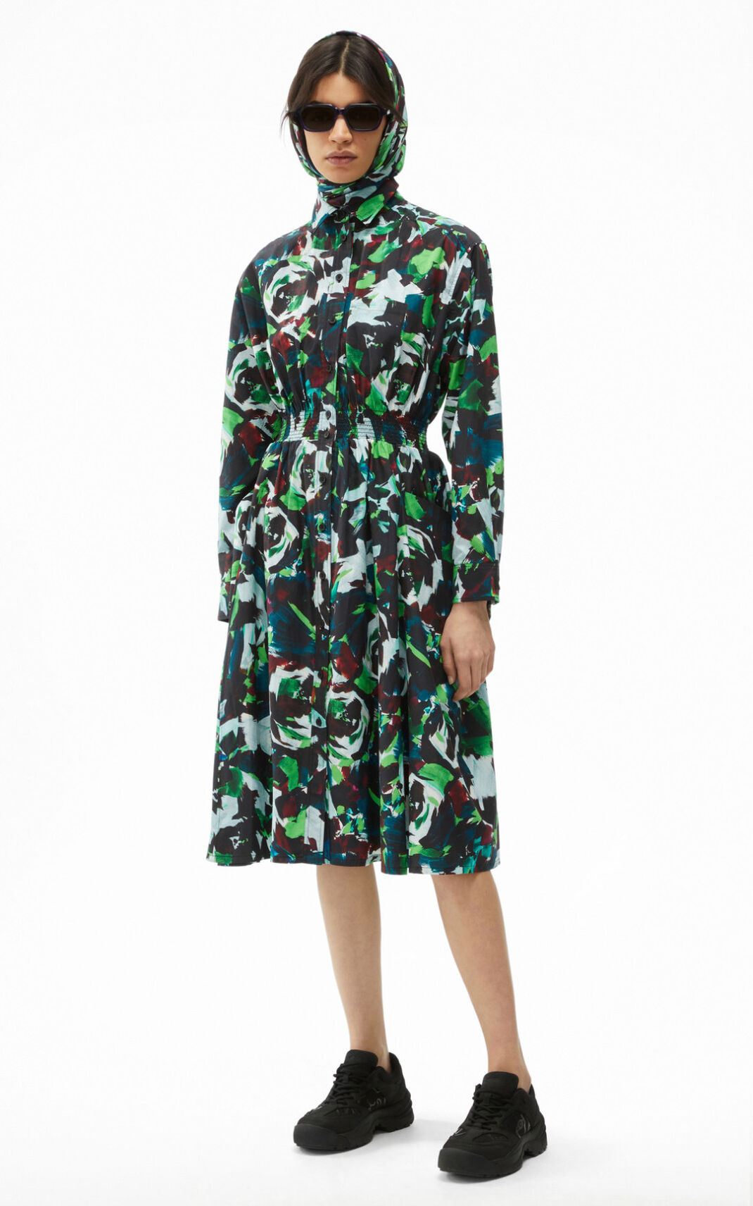 Kenzo Archive Floral shirt Elbise Bayan Yeşil | 3812-TXQEK